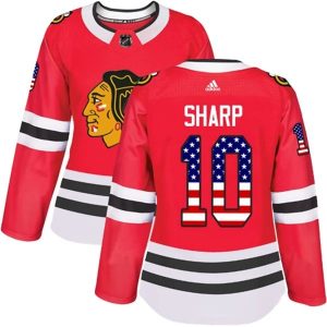 Damen Chicago Blackhawks Trikot Patrick Sharp 10 Rot USA Flag Fashion Authentic